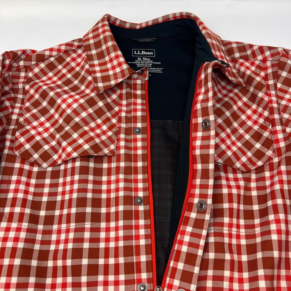 LL Bean Traverse Soft Shell Jacket Mens XL Tall Zip Button Plaid Outdoor *read - Picture 6 of 10